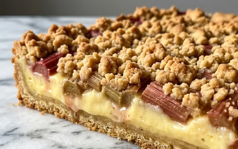 Omas Rhabarberkuchen mit Pudding & Streuseln – Genuss!